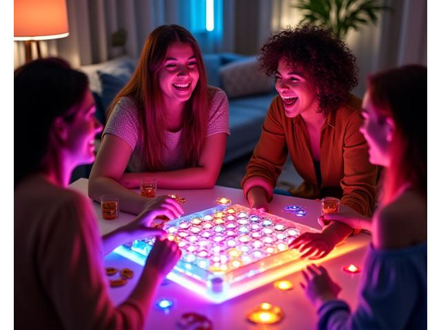 パーティーゲームを囲んで笑う人々