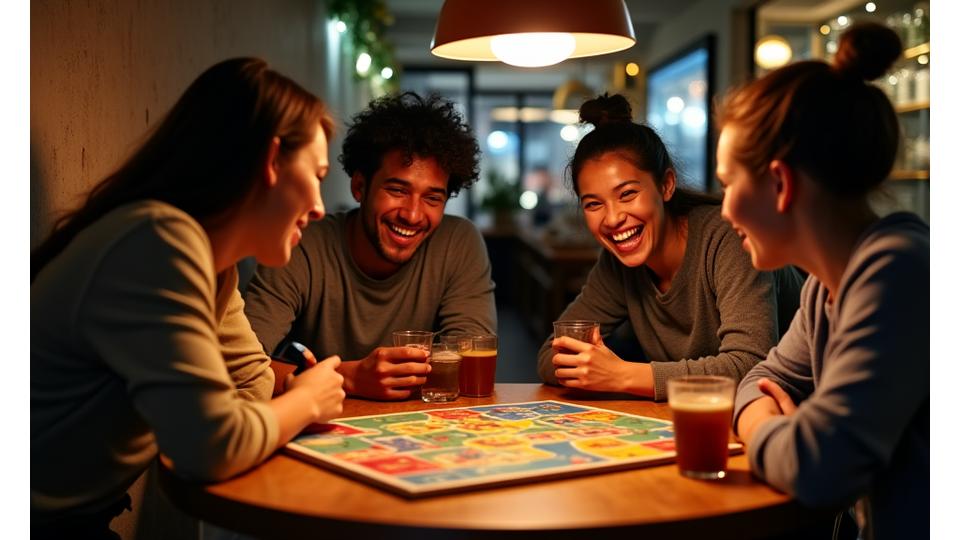 ボードゲームをしながら笑い合う友人たち